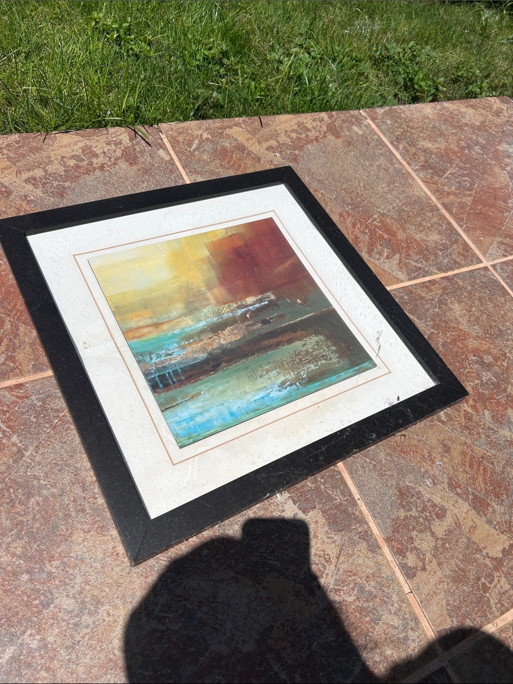 Abstract Coastal Wall Art in Teal, Gold, and Brown - Unbranded